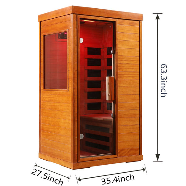 English Elm Infrared Dry Sauna with Okoume Wood Chromotherapy Lighting and Carbon Fiber Heat Panels W3973S00006
