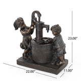 Christopher Knight Home® - Noble House - Schramling Outdoor Children At Water Pump Fountain, Dark Brown