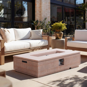 English Elm Outdoor Rectangular Mgo Concrete Fire Pit 50000 Btu Propane Patio Focal Point N772P409036T