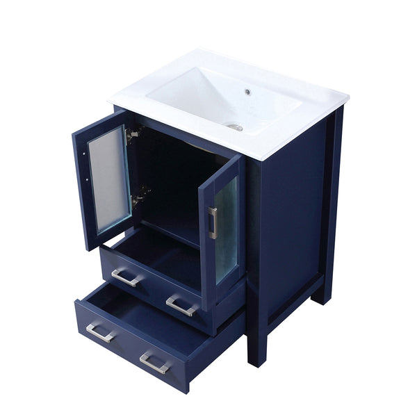 English Elm Navy Blue Bath Vanity - 24" W X 18.25" D, Elegant White Ceramic Top & Organized Storage Solution B2731P260415