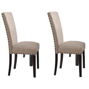 English Elm Beige Armless Upholstery Side Chair Set of 2 with Linen Padded Seat, Nailhead Trim & Dark Oak Legs Beige B062P189081