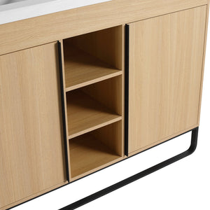 English Elm 48" Freestanding Bathroom Vanity Cabinet with 2 Soft-Close Doors, 3 Open Shelves, Towel Hanger, Boxes Designed for Organized Storage W999P376885