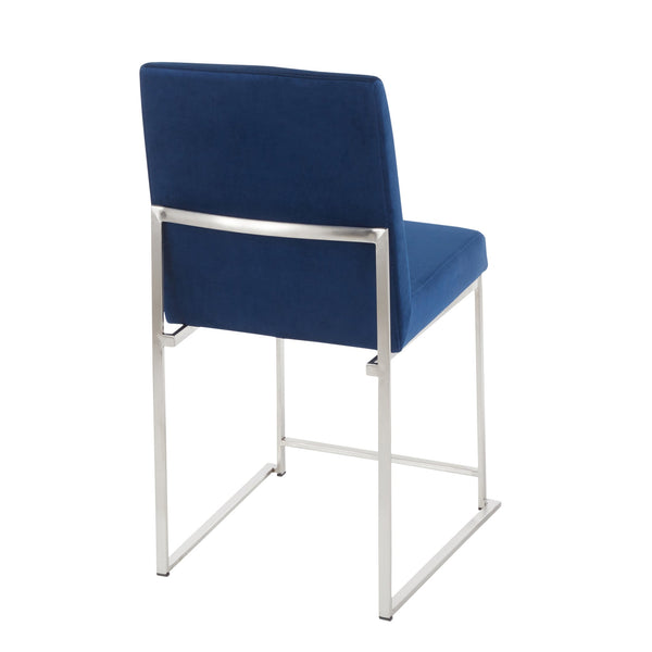 English Elm High Back Fuji Contemporary Dining Chair Set Of 2 In Blue Velvet & Stainless Steel - Chic Comfort B202P223562