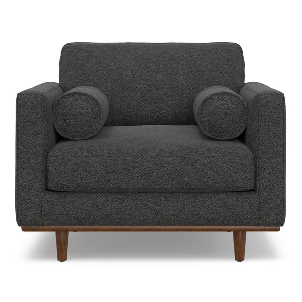 English Elm Morrison Sculptural Mid-century Armchair with Rubberwood Legs and Performance Fabric Charcoal Grey B136P420742