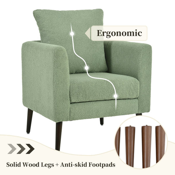 English Elm Modern Accent Chair Upholstered Armchair with Chenille Fabric, Ergonomic Padded Seat, Wood Legs for Living Room Seating Comfort and Stylish Mid Century Flair Green W1028P236497