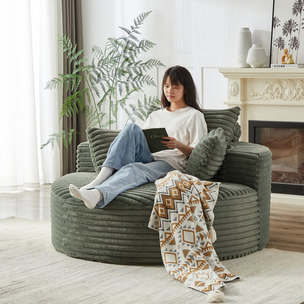 English Elm 55'l Chenille Round Sleeper Chair Fluffy Sculptural Seat for Living Room or Bedroom Green W834P401585