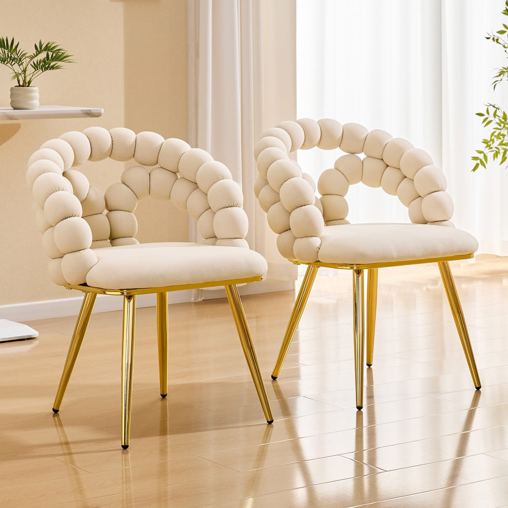 English Elm Modern Velvet Bubble Back Dining Chairs with Gold Legs Glam Accent Seating Set of 2 W3875P437077