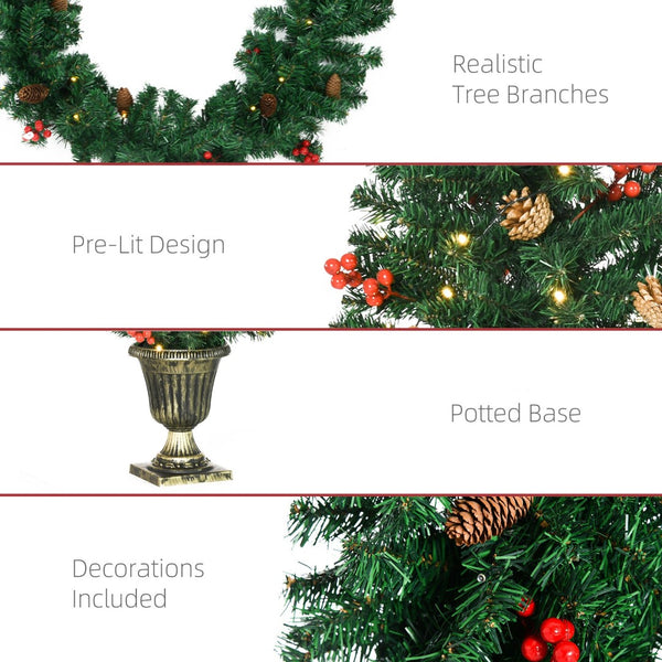 English Elm Christmas Four Piece Holiday Set with Led Lit Trees Wreath Garland Copper Pots T3971P415417