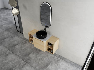 English Elm 48'' Wall-Mounted Bathroom Vanity With Elegant Ceramic Sink, Soft-Close Door & Ample Storage Shelves W999S00470
