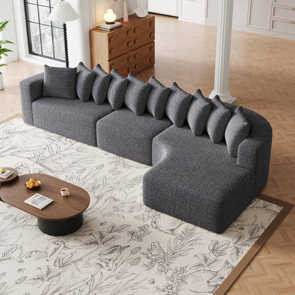 English Elm 131.1-inch Chenille Cloud Sectional with Memory Foam Cushions and 10 Plush Pillows W3505S00015