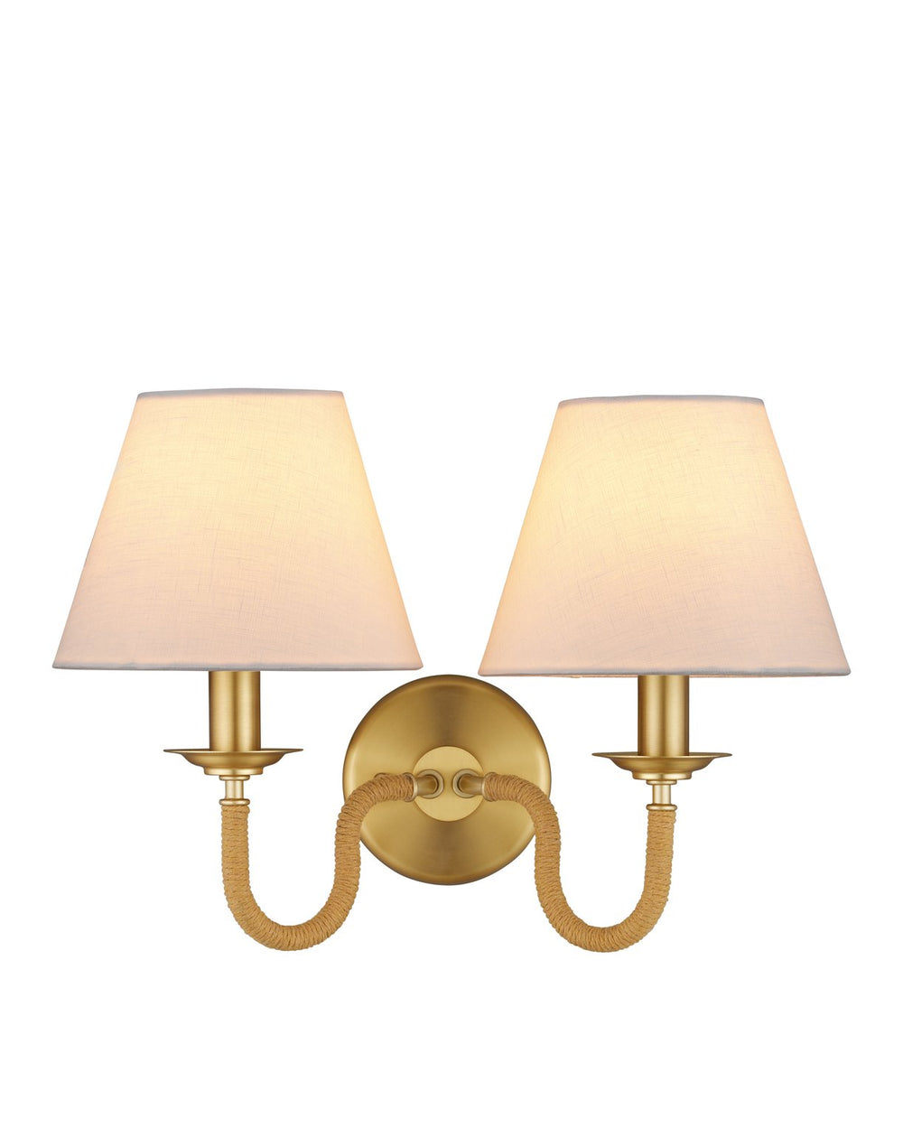 Currey & Company Adala Brass Wall Sconce - Elegant Traditional Design With Natural Rope Accents & Soft Linen Shades Gold Rope ,Metal 5000-0274-currey-company