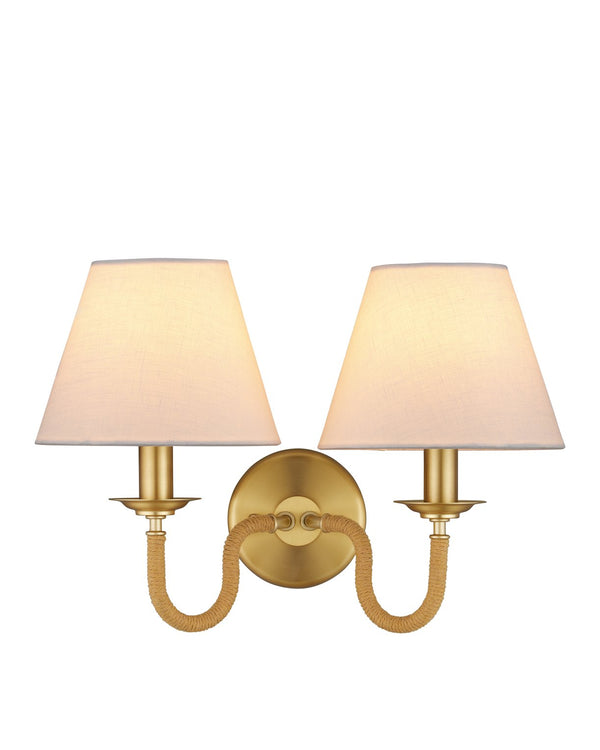 Currey & Company Adala Brass Wall Sconce - Elegant Traditional Design With Natural Rope Accents & Soft Linen Shades Gold Rope ,Metal 5000-0274-currey-company