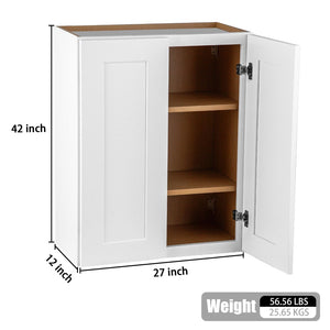 English Elm White Solid Wood Double Door Wall Cabinet With Adjustable Shelves For Kitchen, Bathroom & Laundry Storage T2950P366458-GIGA