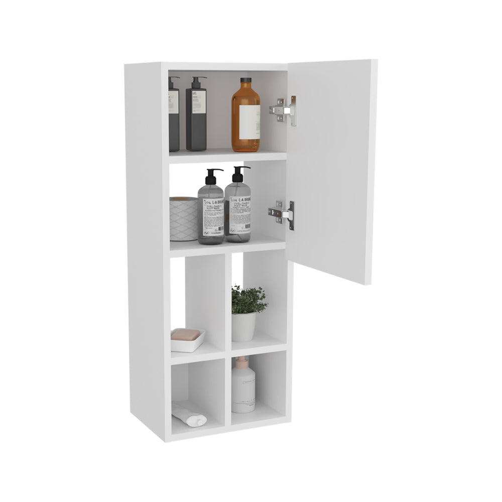English Elm Wall-Mounted Bathroom Cabinet White with Soft-Close Door & 4 Open Shelves, Space-Saving 31.5"H B128P301383