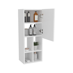 English Elm Wall-Mounted Bathroom Cabinet White with Soft-Close Door & 4 Open Shelves, Space-Saving 31.5"H B128P301383