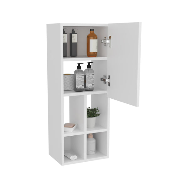 English Elm Wall-Mounted Bathroom Cabinet White with Soft-Close Door & 4 Open Shelves, Space-Saving 31.5"H B128P301383