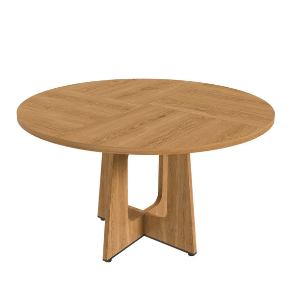English Elm Round Farmhouse Dining Table Seats Four with Warm Oak Grain Finish for Kitchen Nook W2700P415283
