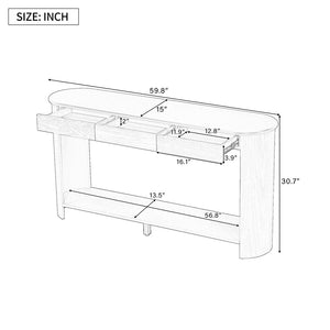 English Elm U_style Oak Veneer Console Table with 3 Drawers Open Shelf Entryway Hallway Storage Black N711P395523B