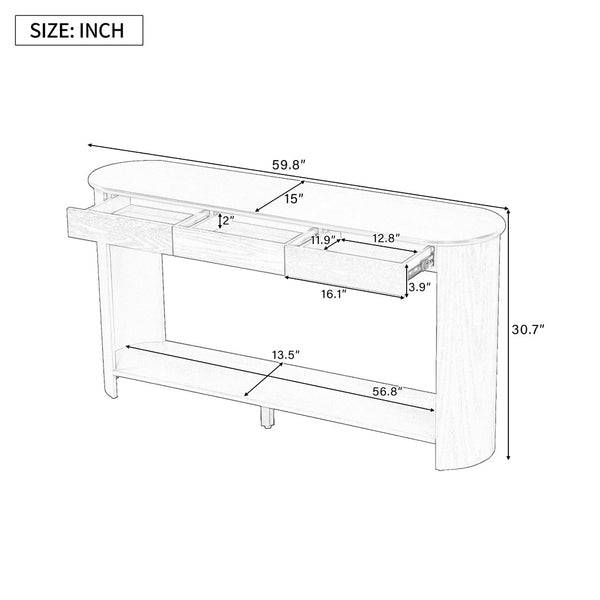 English Elm U_style Oak Veneer Console Table with 3 Drawers Open Shelf Entryway Hallway Storage Black N711P395523B