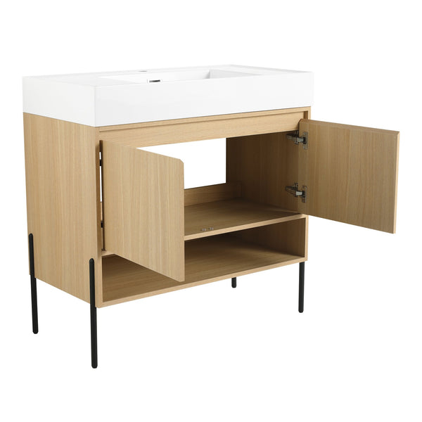 English Elm 36" Bathroom Vanity Combo With Resin Sink, Oak Finish, Stylish Storage & Easy Assembly For Modern Homes W1972S00009