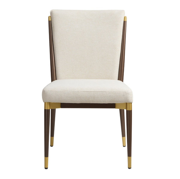 English Elm Armless Dining Chairs Iron Frame Wood Grain Finish Ergonomic Cushioned Seat Set of 2 Brown+Beige N771P345829W