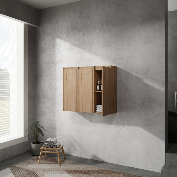 English Elm 36" Bathroom Side Cabinet Wall-Mounted With 3 Soft-Close Doors, Reversible Hinges, Scratch-Resist Finish W999S00220