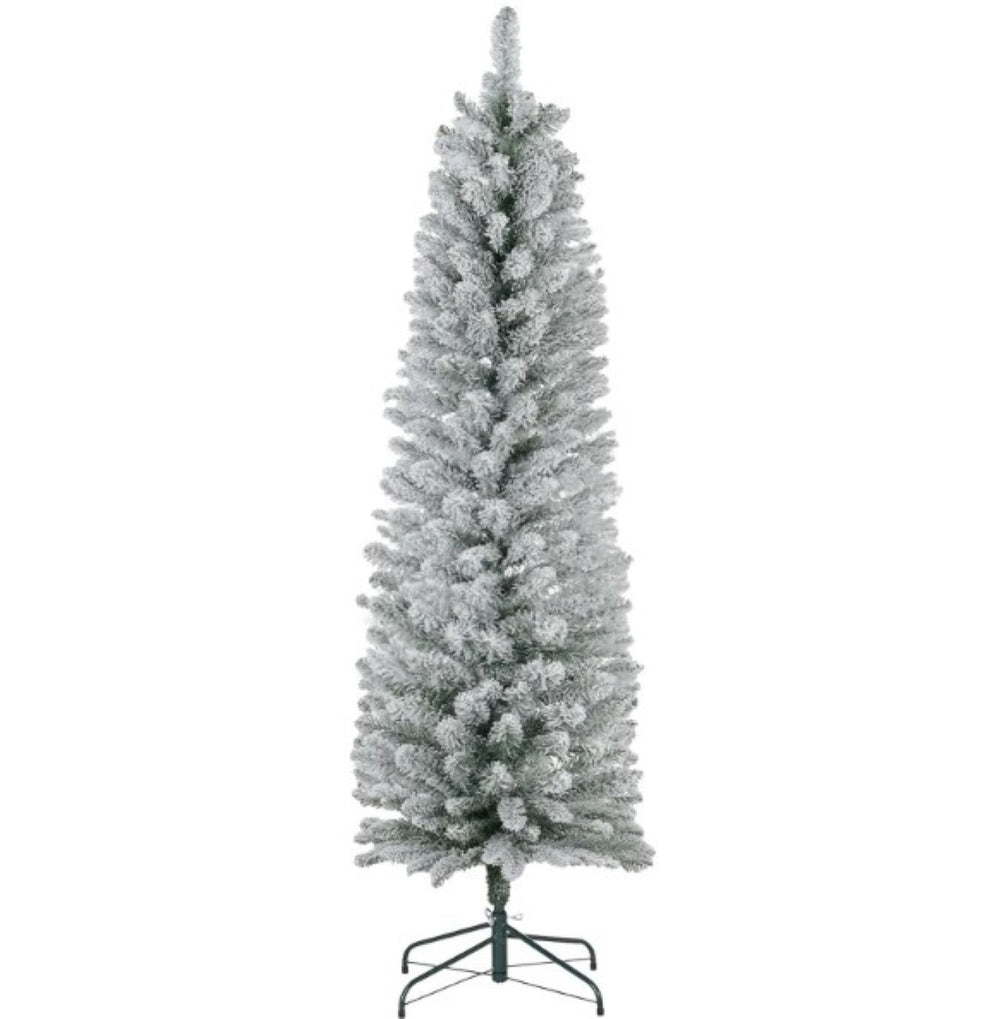 English Elm Pencil Slim Flocked Christmas Tree with Snow Dusted Branches for Entryways T3971P419924