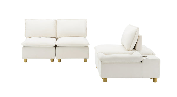 English Elm 88-inch minimalist modern three-seater velvet sofa with movable seats, solid wood frame, 500lb capacity Beige W1658S00122