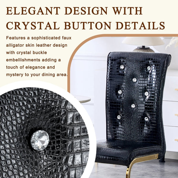 English Elm Set of 2 Glam Faux Alligator Pvc Dining Chairs with Crystal Buckle Bow Legs Black W3875P371059