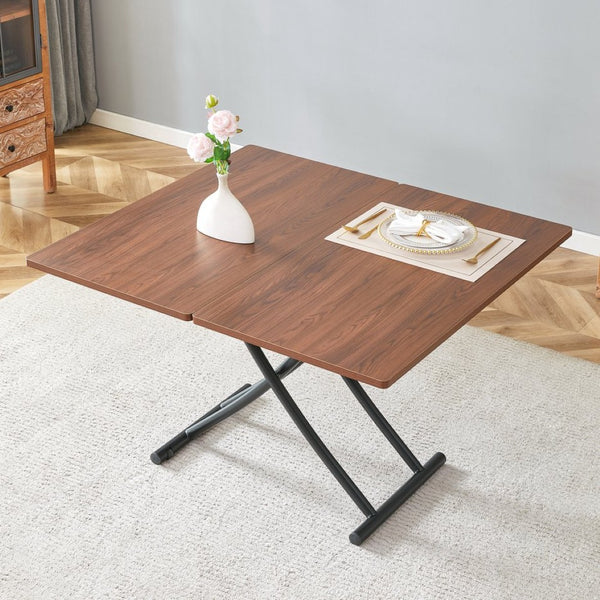 English Elm Modern Adjustable Lift Table Walnut Grain Mdf Top Slim Metal Legs Home Office Use Black + Dark Walnut W1151P303874