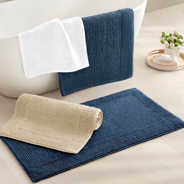 English Elm 1 Heavyweight Cotton Tufted Bath Rug Reversible Spa Grade Absorbent Floor Mat Navy B035P319557