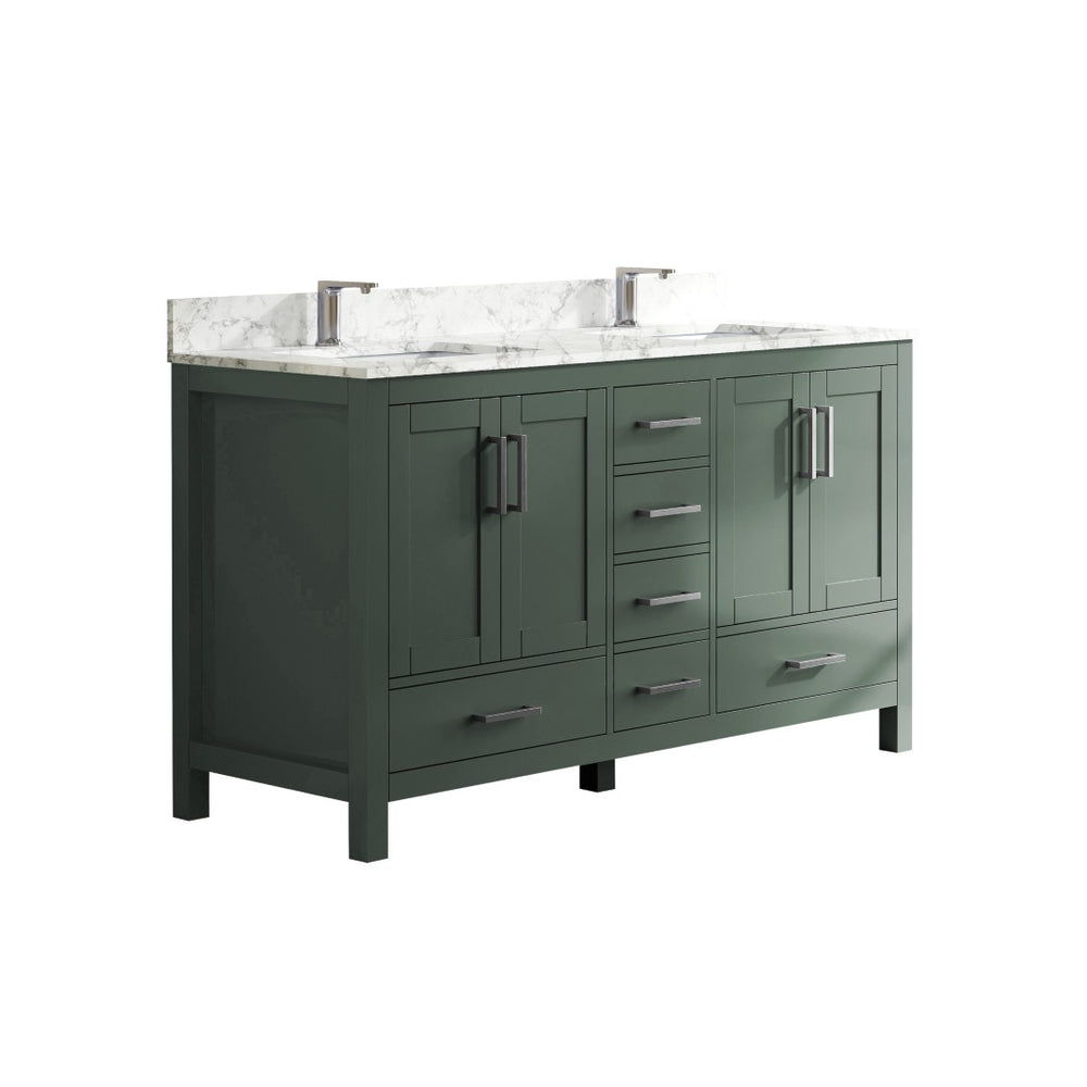 English Elm 60" Double Sink Vanity Solid Wood Cabinet Carrara Marble Top Brown Oak Finish T3785P442238