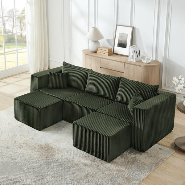 English Elm Compact Modular Sectional Corduroy Sofa High Density Foam Fill for Small Space Living Green W487P411613