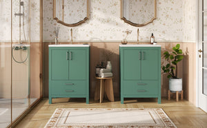 English Elm 48'' Bathroom Vanity with Sink 48.8'' Modern Freestanding 6-Drawer Ceramic Basin Cabinet for Baths Green N710SS00006F