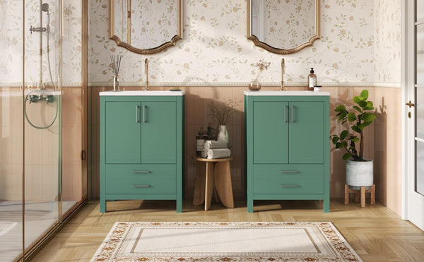 English Elm 48'' Bathroom Vanity with Sink 48.8'' Modern Freestanding 6-Drawer Ceramic Basin Cabinet for Baths Green N710SS00006F