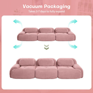English Elm 3-seat Modular Corduroy Sofa with Curved Armrests and Resilient Cushions for Living Rooms W714S01406