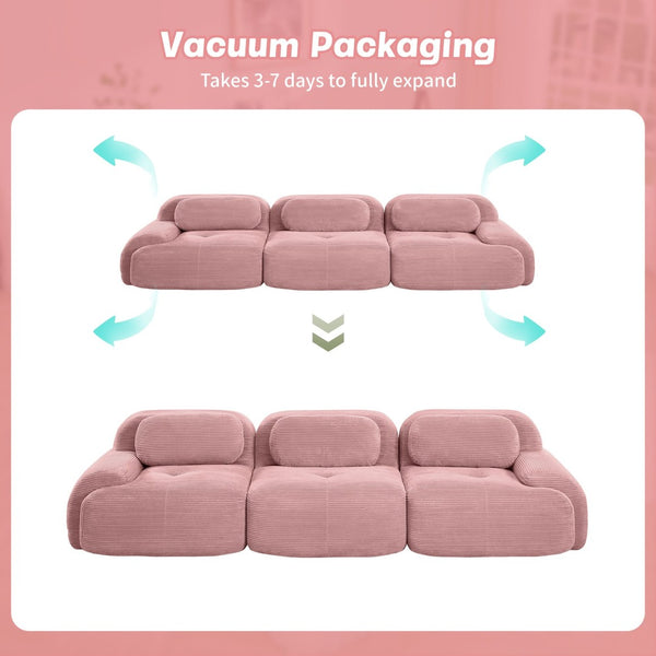 English Elm 3-seat Modular Corduroy Sofa with Curved Armrests and Resilient Cushions for Living Rooms W714S01406