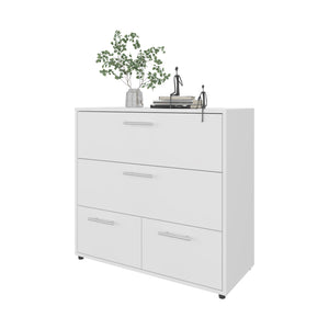 English Elm Oto Modern 4-Drawer Dresser White — Sleek Minimalist Chest with Metal Handles, Durable Storage Solution B128P343783