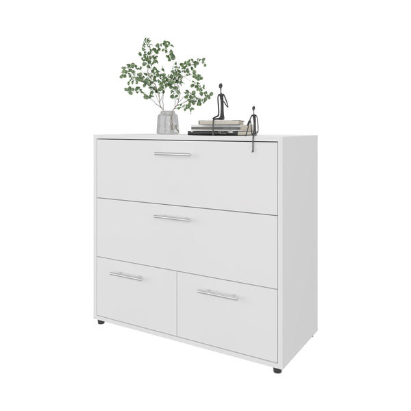 English Elm Oto Modern 4-Drawer Dresser White — Sleek Minimalist Chest with Metal Handles, Durable Storage Solution B128P343783