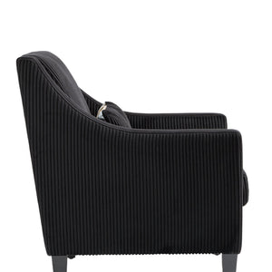 English Elm COOLMORE Modern Accent Chair with Plush Corduroy Upholstery, Solid Wood Frame and Two Pillows Black W395P195364