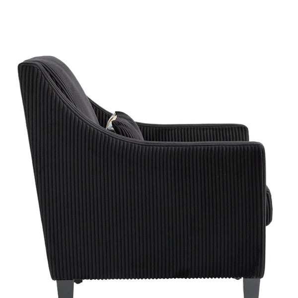 English Elm COOLMORE Modern Accent Chair with Plush Corduroy Upholstery, Solid Wood Frame and Two Pillows Black W395P195364