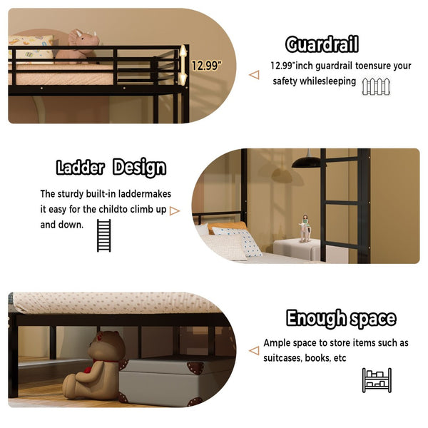 English Elm Triple Bunk Bed Steel Frame Sleeps Three Kids with Noise Reduced Powder Coated Design W3752S00013