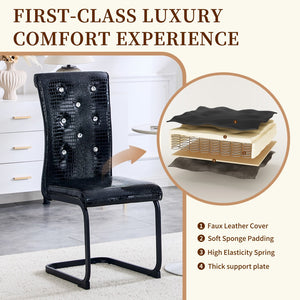 English Elm Luxury Pu Upholstered Dining Chair Set of 4 with Channel Stitching and Metal Legs Black W1512P491881