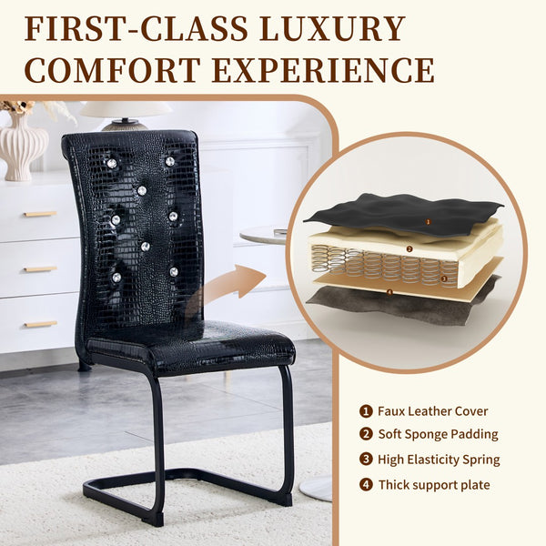 English Elm Luxury Pu Upholstered Dining Chair Set of 4 with Channel Stitching and Metal Legs Black W1512P491881