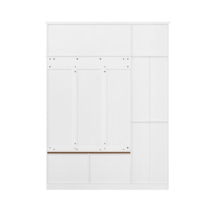 English Elm 3-in-1 Entryway Hall Tree with Cabinet Hooks Bench Drawers and Adjustable Shelving White SJ000160AAK
