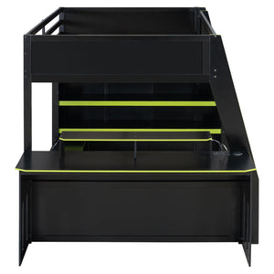English Elm Full Size Wood Loft Bed with Rgb Lighting Desk and Multi-tier Shelves for Gaming Green LT000374AAG
