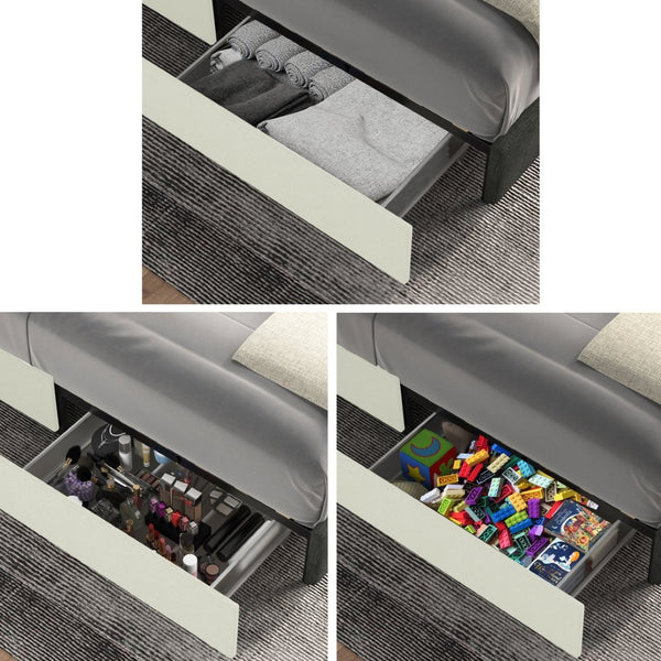 English Elm Same Anna Patented 2-Drawer Queen Storage Bed In Ivory Velvet - Modern Wingback Design With Support B191P191592-GIGA