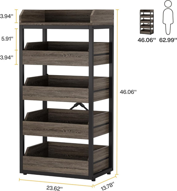 English Elm Basket Stand Five Tier Pull Out Organizer for Kitchen Pantry and Living Room Storage T3971P464006