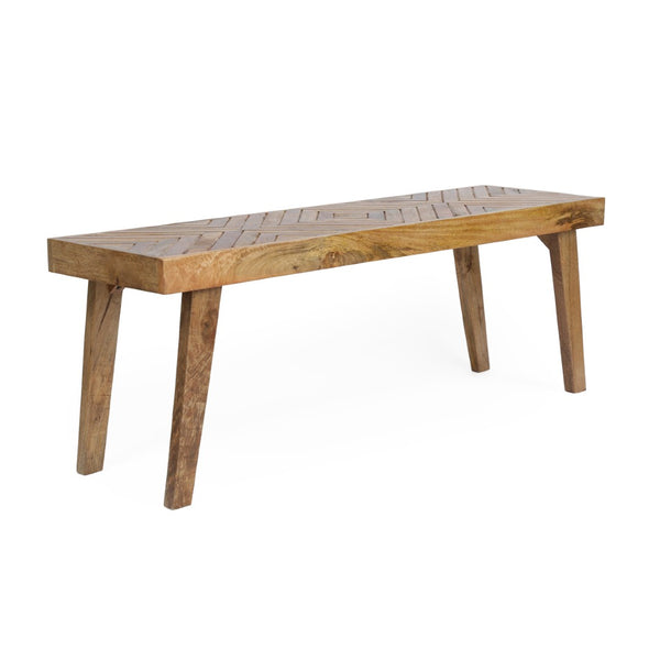 English Elm Wooden Mango Bench Hand Carved Diamond Seat Splayed Legs Farmhouse Entryway Accent N768P412484N