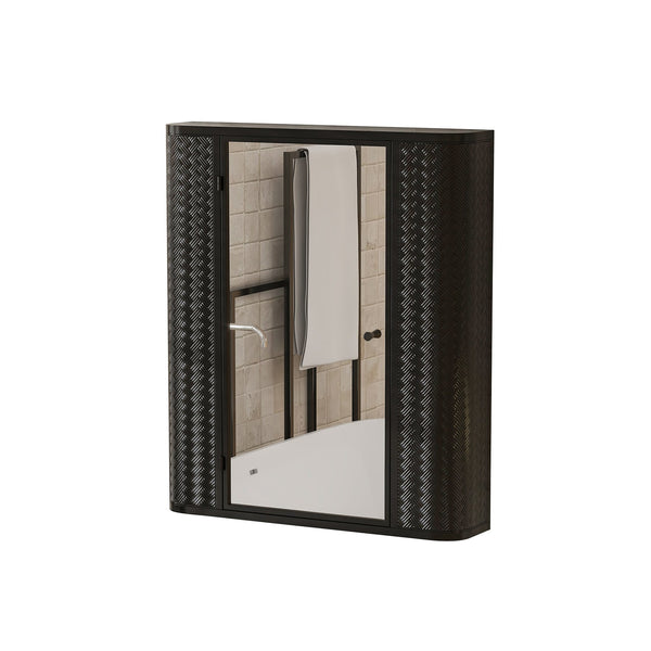 English Elm Wall-Mounted Antique Black Mirrored Medicine Cabinet with Steel Frame, 2 Shelves, Space-Saving Organizer W3122P272885